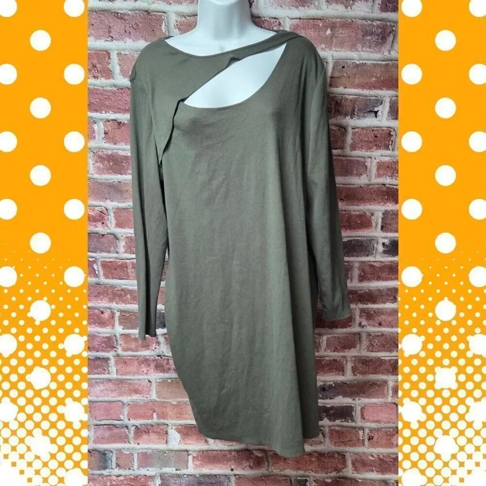 Wild‎ Fable Olive Bodycon Mini Dress 3X Ribbed Long Sleeve Cut-Out Neckline